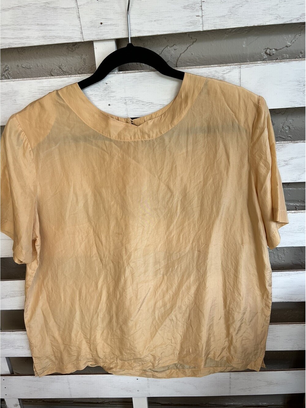 Vintage Bedford Fair Womens Orange 100% Silk  Shoulder Pads Blouse Size L